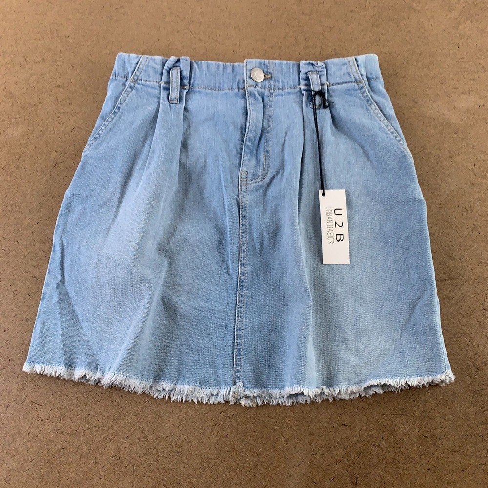 U2B Urban Basics Women's Size Small Light Wash Denim Paperbag Mini Skirt NWT